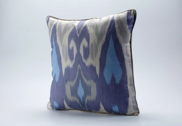 Navy and Beige Cotton Ikat Cushion - Uzbek Ikat Decorative Pillows, Ikat Sofa Cushion Covers, Art Deco Uzbek Ikat Pillow, Boho Accent Pillow