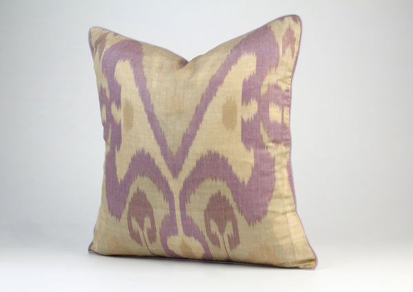 Purple and Beige Silk Ikat Cushion - Exclusive Ikat Pillow Cover, Ikat Cushion Cover, Ikat Throw Pillow Cover, Boho Living Room Throw Pillow