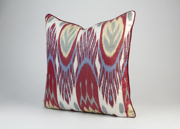 Maroon and Navy Silk Ikat Cushion - Quirky Ikat Pillow Cover, Ikat Silk Cushion Covers, Decorative Silk Ikat Cushion, Boho Pillows For Couch