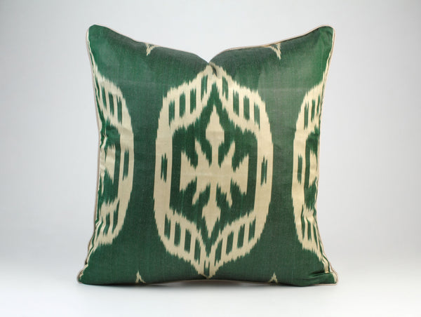 Green and Ivory Silk Ikat Cushion - Novelty Ikat Cushion Cover, Ikat Silk Pillow Cover, Ikat Silk Accent Pillow Case, Bohemian Accent Pillow