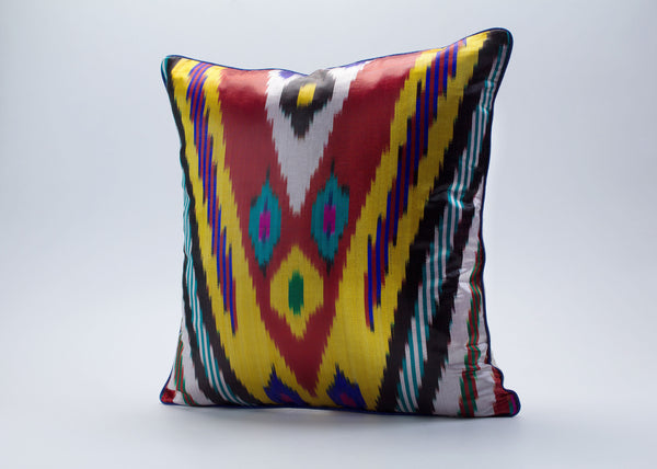 Multi Color Silk Ikat Cushion - Handwoven Ikat Decorative Pillows, Uzbekistan Ikat Pillow Shams, Boho Decorative Pillows, Silk Ikat Pillows