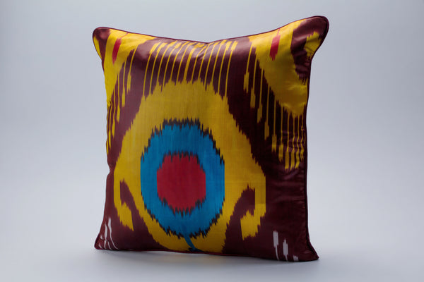 Colorful Silk Ikat Cushion - Original Ikat Toss Pillow, Uzbek Ikat Pillow Cover, Art Deco Decorative Pillows, Boho Couch Pillow Cases