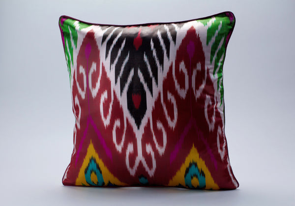 Colorful Silk Ikat Cushion - Sustainable Ikat Toss Pillow Cover, Ikat Throw Pillows, Boho Bedroom Ikat Pillow Cases, Uzbek Pillow Shams