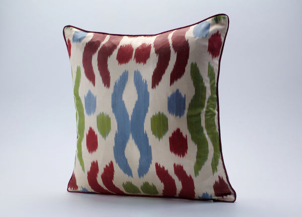 Colorful Silk Ikat Cushion - Versatile Ikat Cushion Covers, Uzbek Bedroom Ikat Cushions, Boho Uzbekistan Pillows, Toss Pillows For Sofa