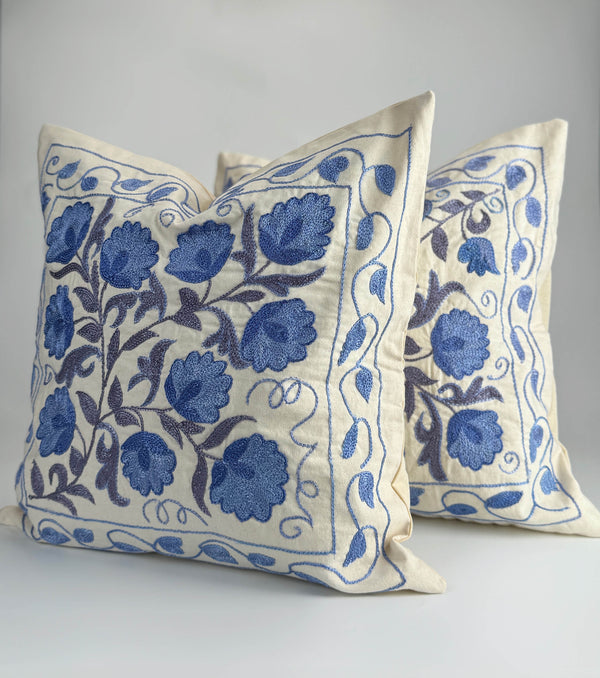 Soft Green Uzbek Suzani Embroidery Cushion and Pillow Cover Bukhara - Original Persian Pillow Case, Turq Pillows, Suzani Drapes, Suzani Table Runner