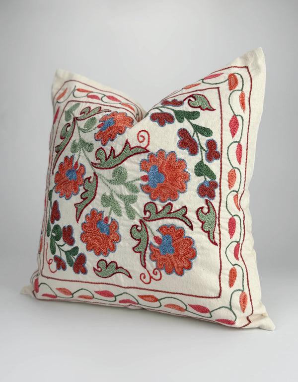 Red And Green Uzbek Suzani Embroidery Cushion and Pillow Cover Bukhara - Eco Friendly Suzani Patchwork Pillow, Cotton Suzani, Uzbek Tapestry