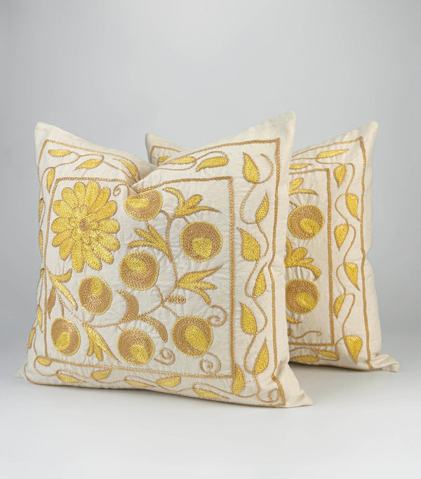 Red And Blue Uzbek Suzani Embroidery Cushion and Pillow Cover Bukhara - Natural Suzani Pouf, Uzbek Pillow Covers, Suzani Rugs, Suzani Carpet