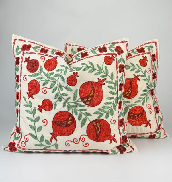 Red And Green Uzbek Suzani Embroidery Cushion and Pillow Cover Bukhara - Stylish Suzani Pillow Covers, Turq Pillows, Suzani Bedding, Uzbek Tapestry